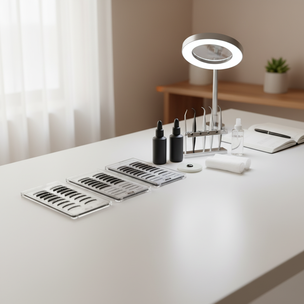 Organized lash extension station with professional tools