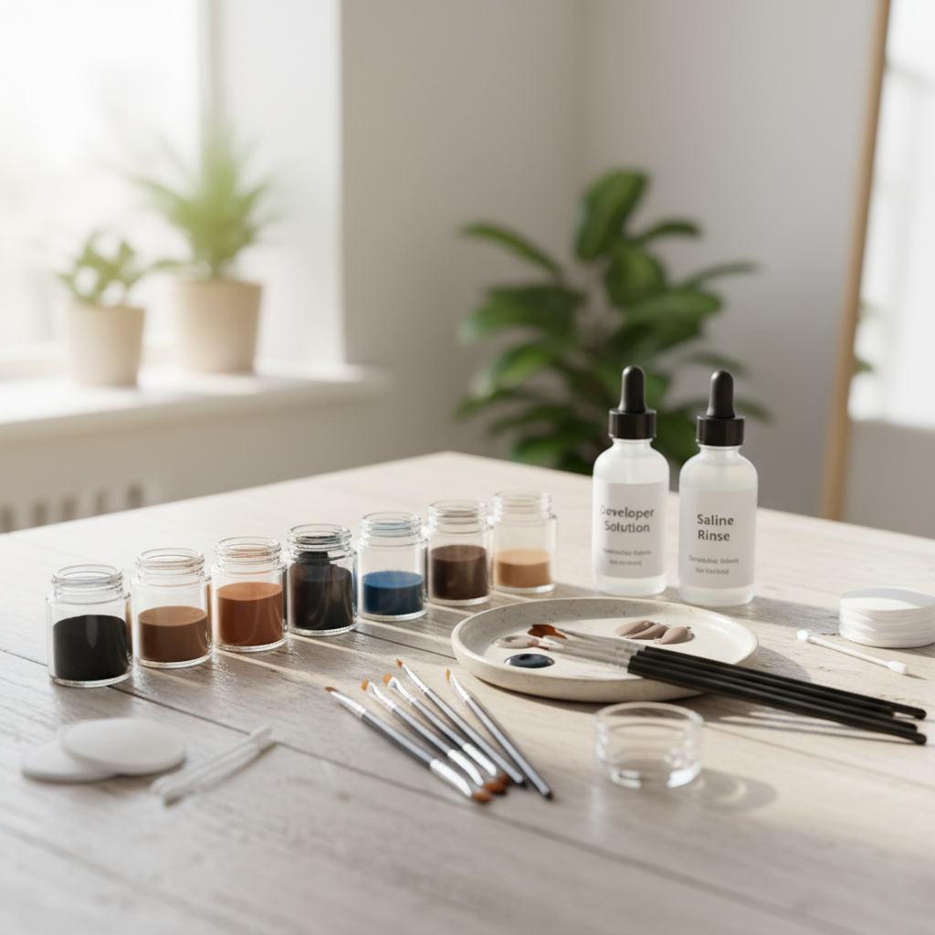 Organized lash tinting set and pigments