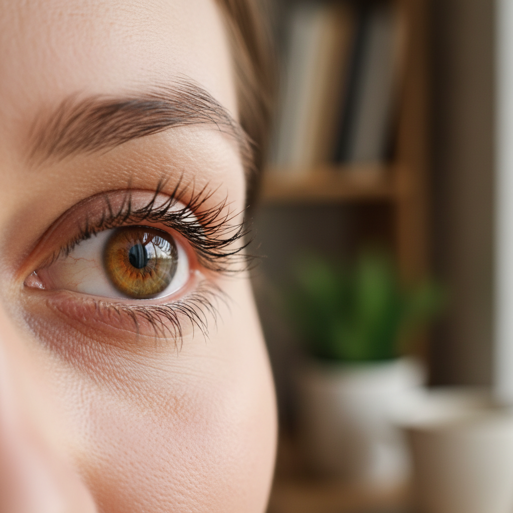 Close-up of healthy human eye and lashes