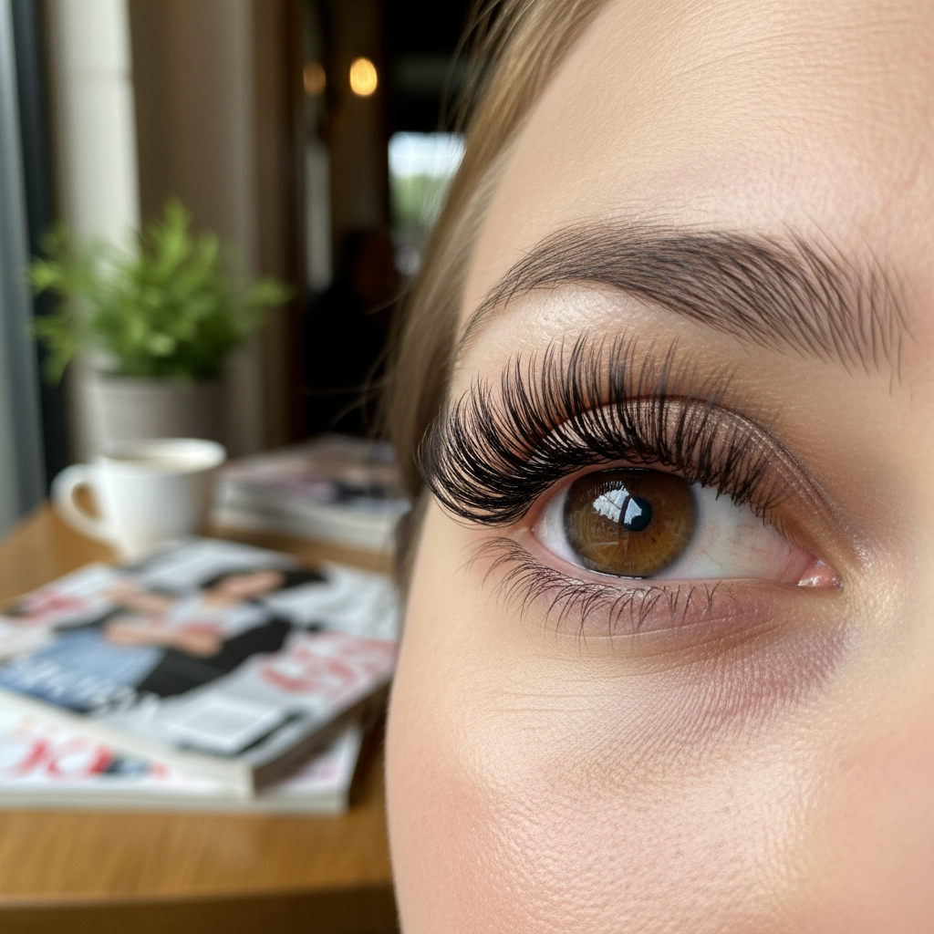 Close up of finished volume lash extensions