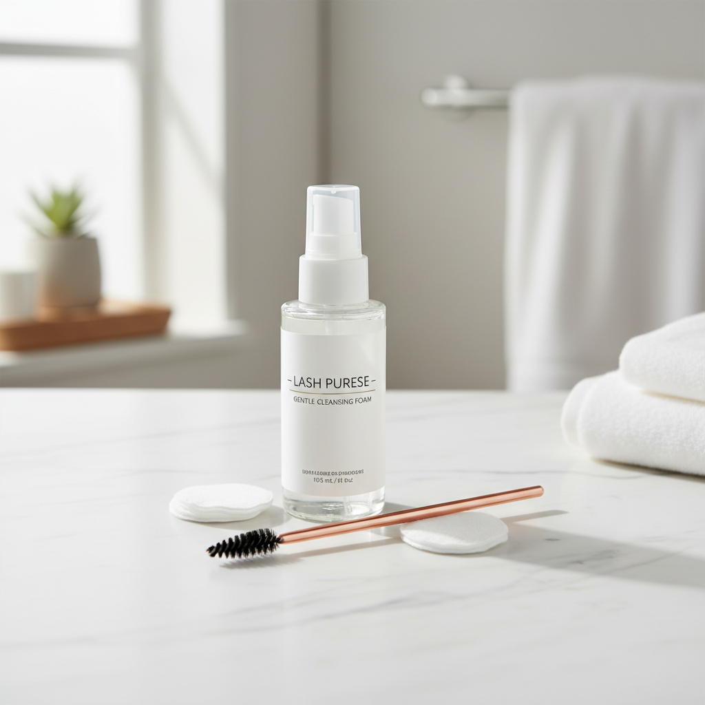 Beauty aftercare kit for eyelashes including a spoolie and cleanser