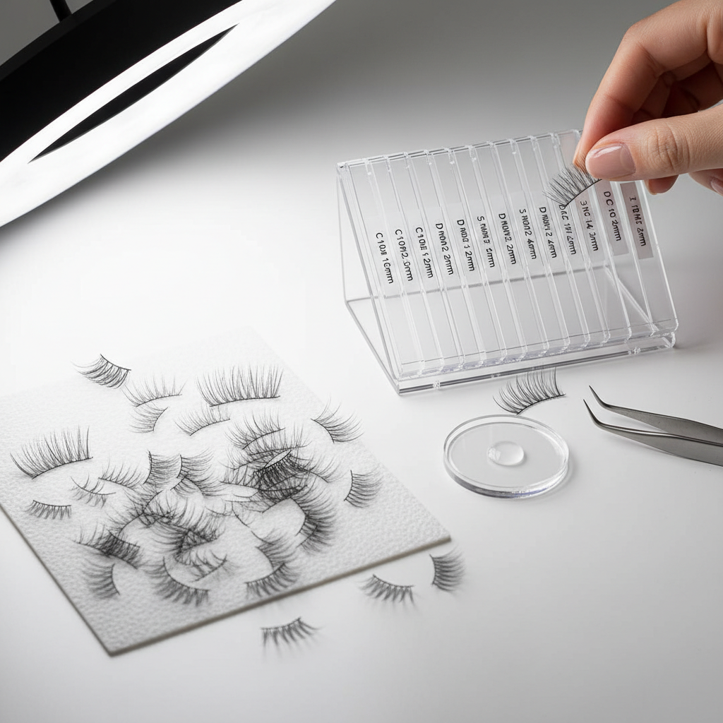 Professional lash extension workstation with loose fans and trays