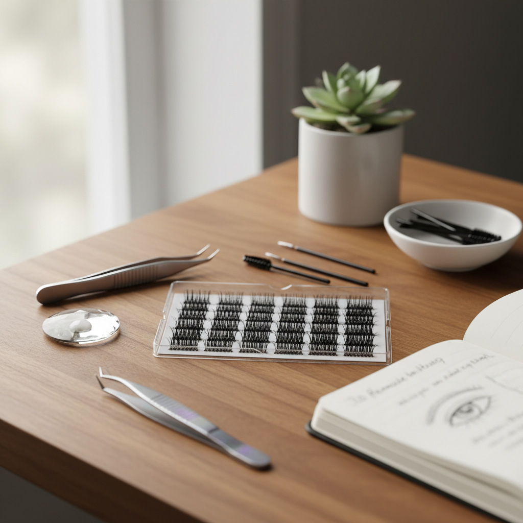 3D premade lash fans on a professional workstation