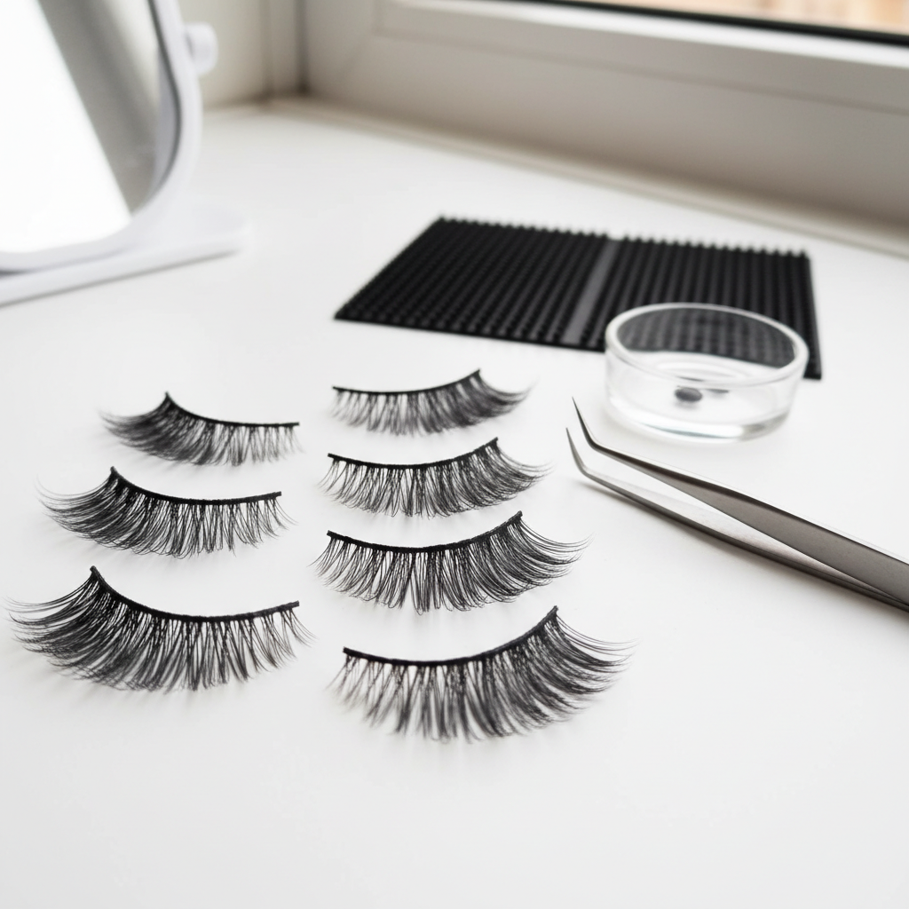 Fluffy short stem 3D premade volume fans with a wide bloom