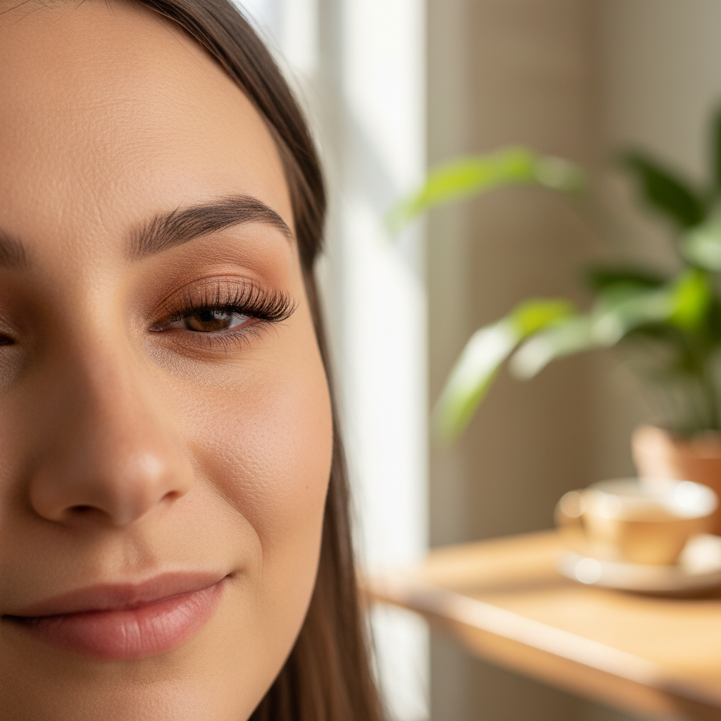Close-up of hybrid lash extensions showing texture