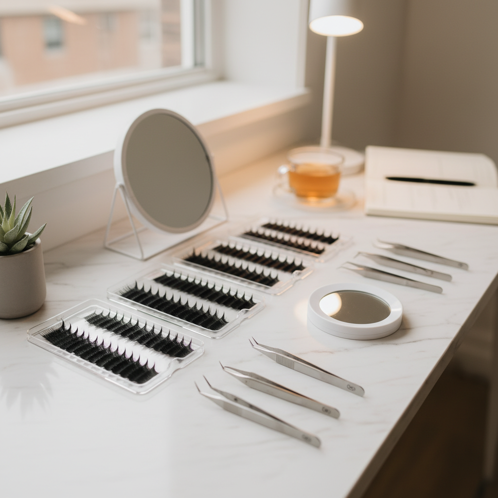 Professional lash extension workstation with premade fans