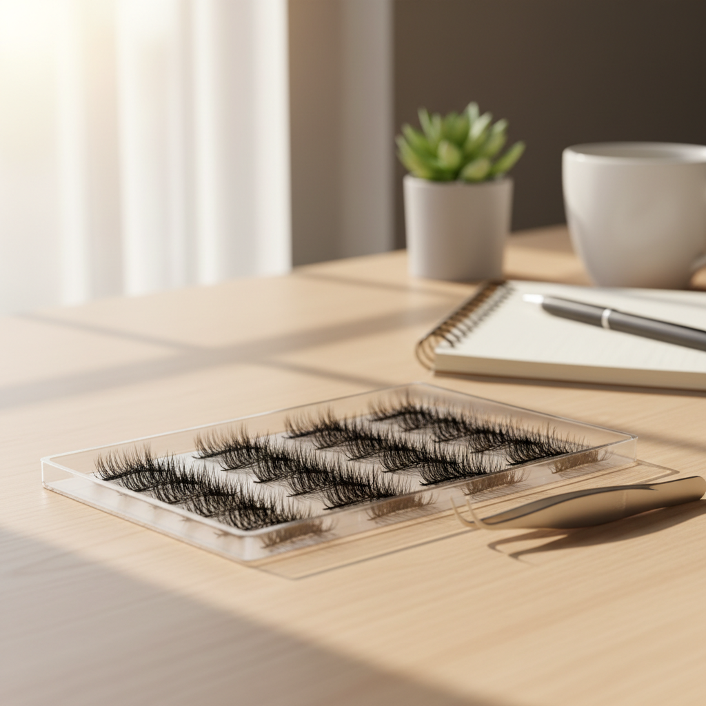3D premade lash fans in a professional tray