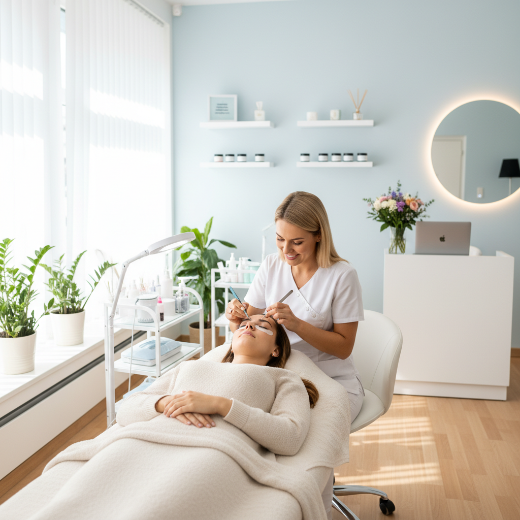 Lash technician working in a professional salon