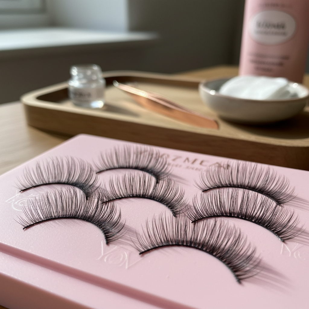 Close-up of professional ultra dark matte premade lash fans on a silicone lash pad