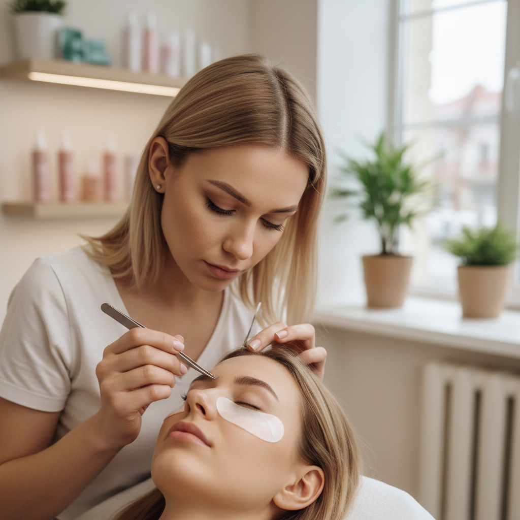 Lash technician applying extensions to a client