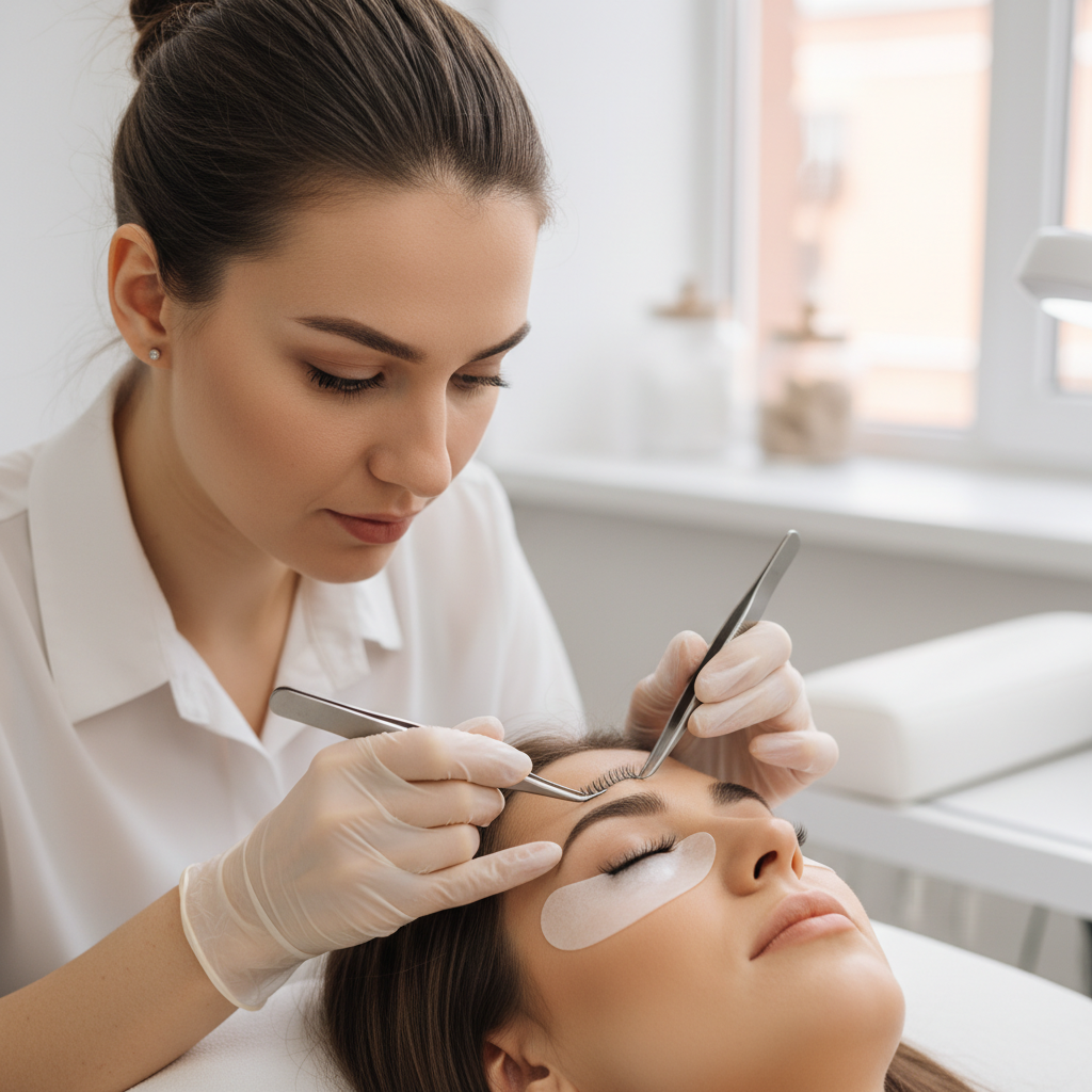 Lash artist applying promade fans