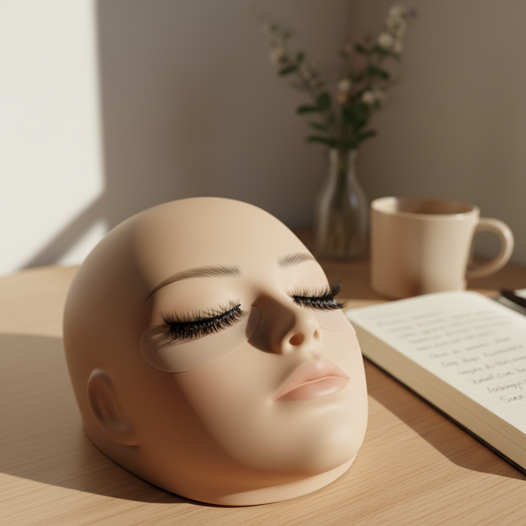 Uniform lash extension set on a mannequin