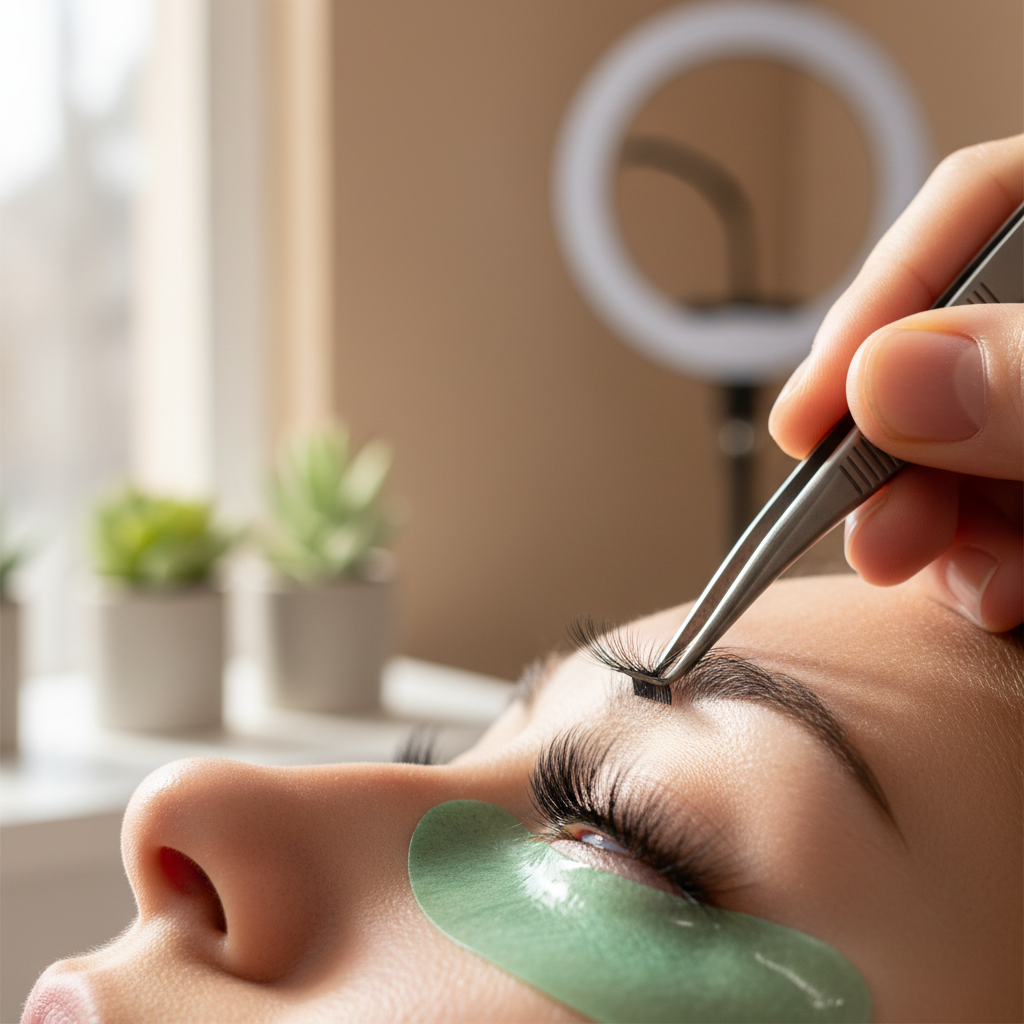 Macro view of a lash fan wrapping around a natural lash