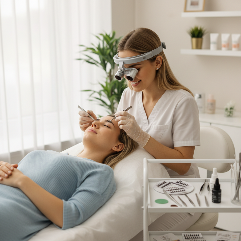 Lash artist applying volume extensions
