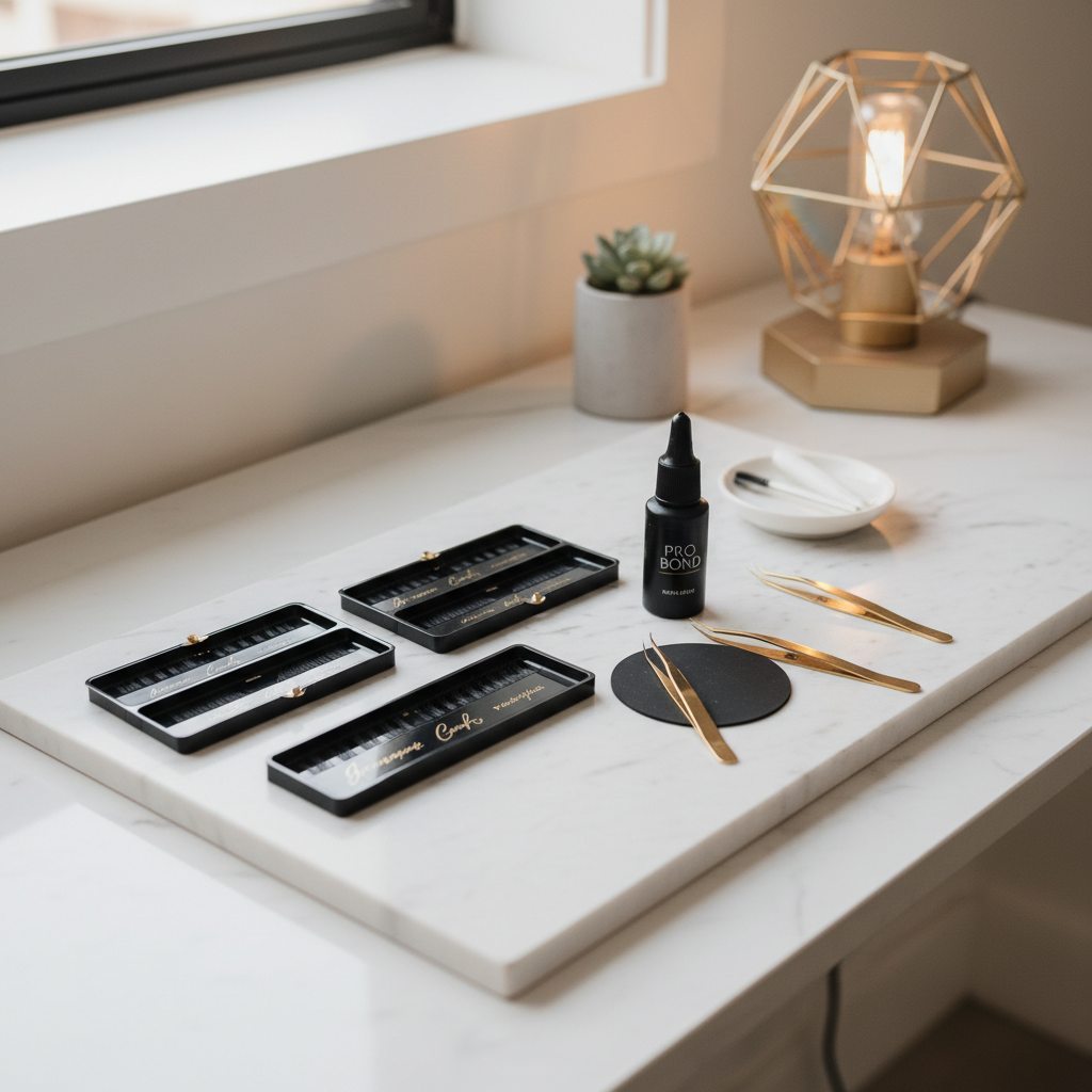 Luxury lash artist workstation with professional tools