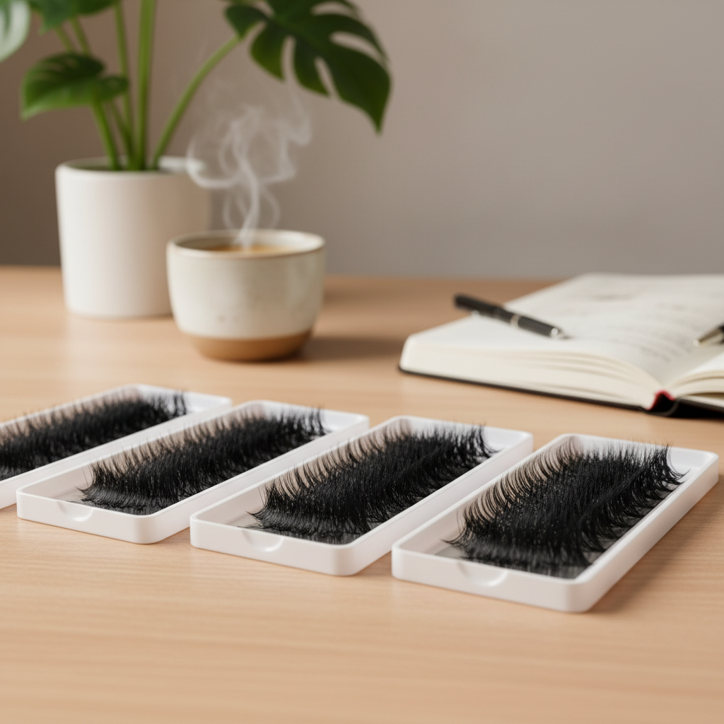 Premium cashmere lash extension trays with soft matte finish