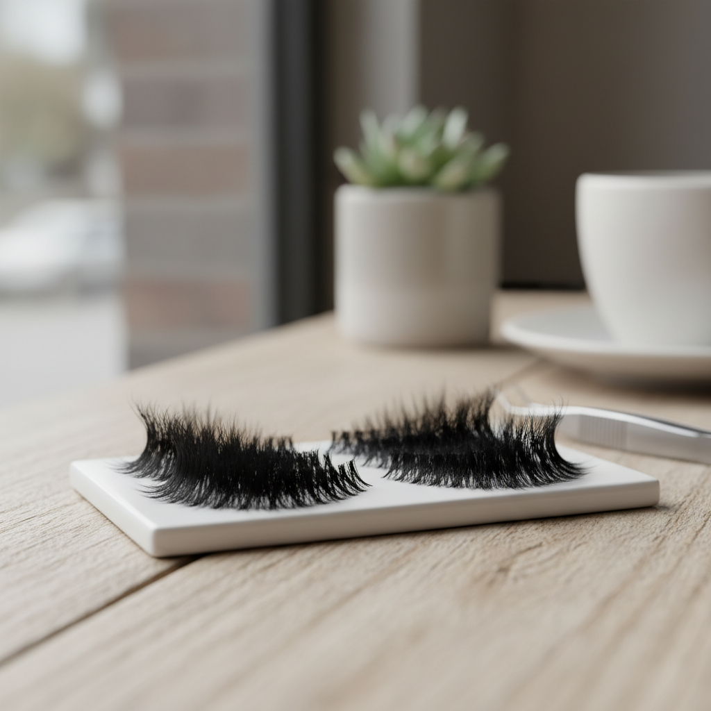 Short stem premade volume lash fans on a tray