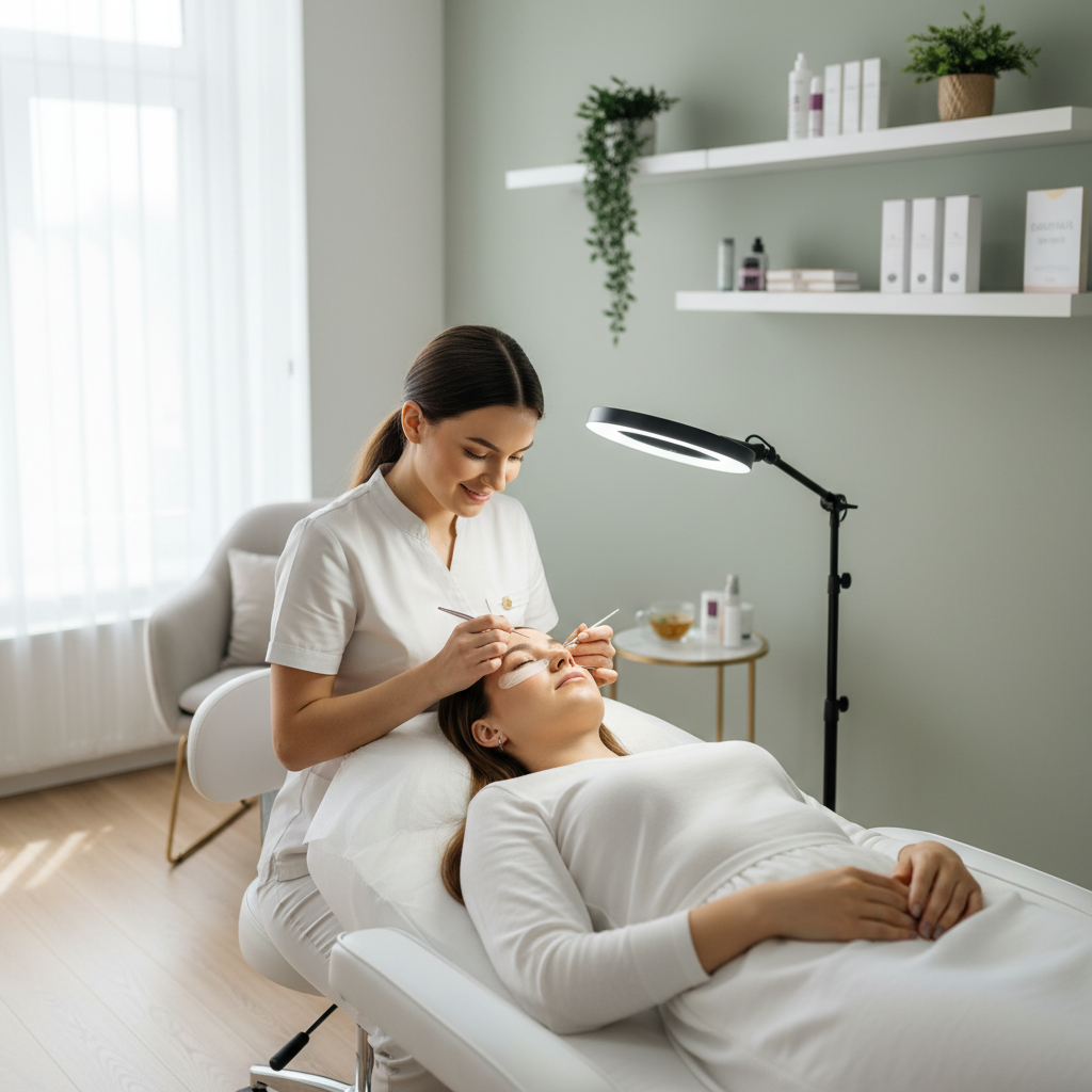 Lash artist working in a professional beauty salon