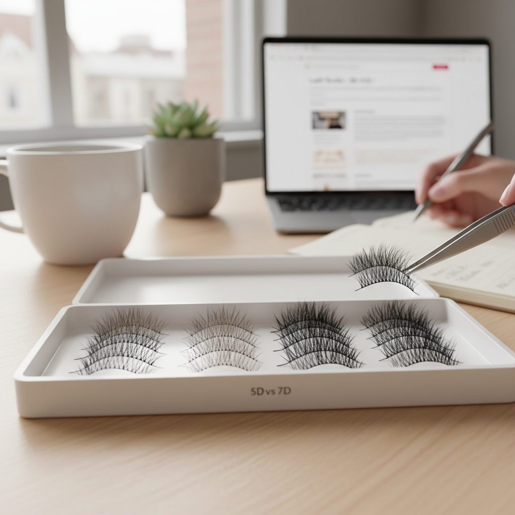 Close-up of 5D and 7D wispy premade lash fans showing volume density