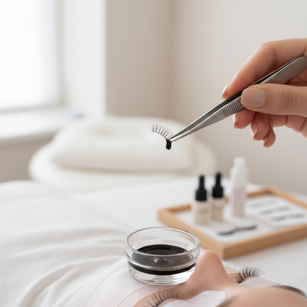 Lash artist applying extensions in a salon