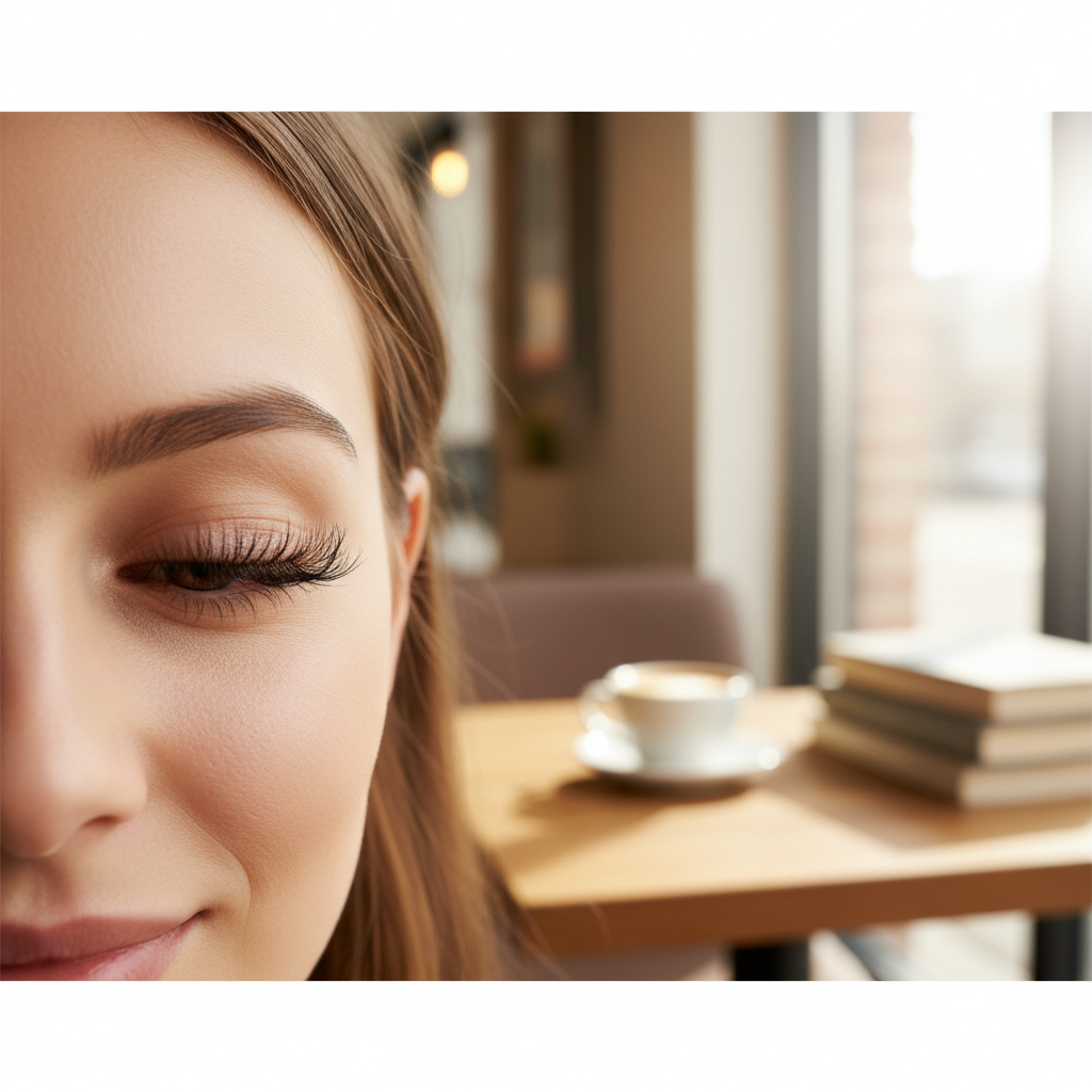 Close-up of textured wispy eyelash extensions with visible lash spikes