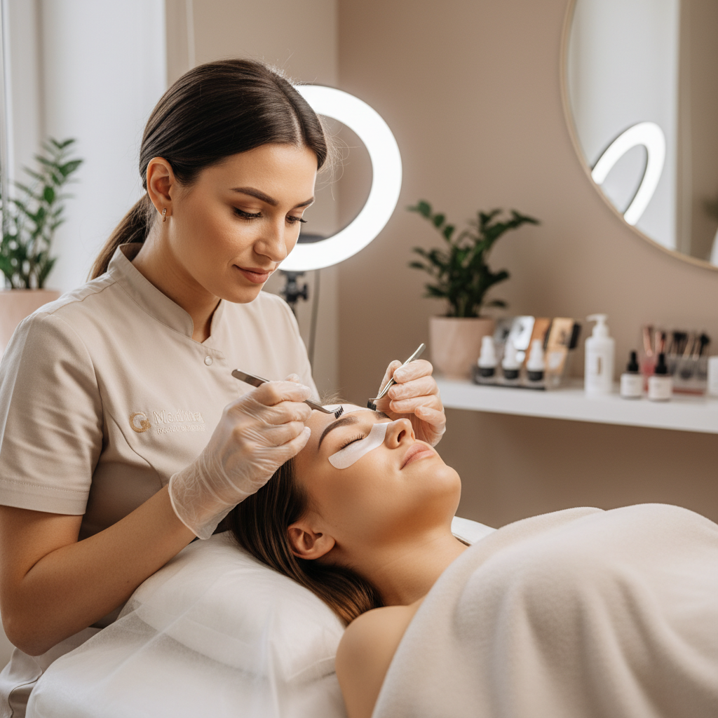 Lash artist applying premade volume fans