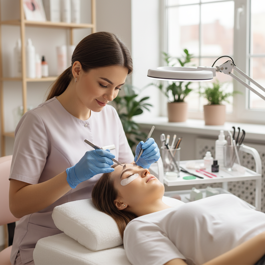 Lash technician working in a professional clinic
