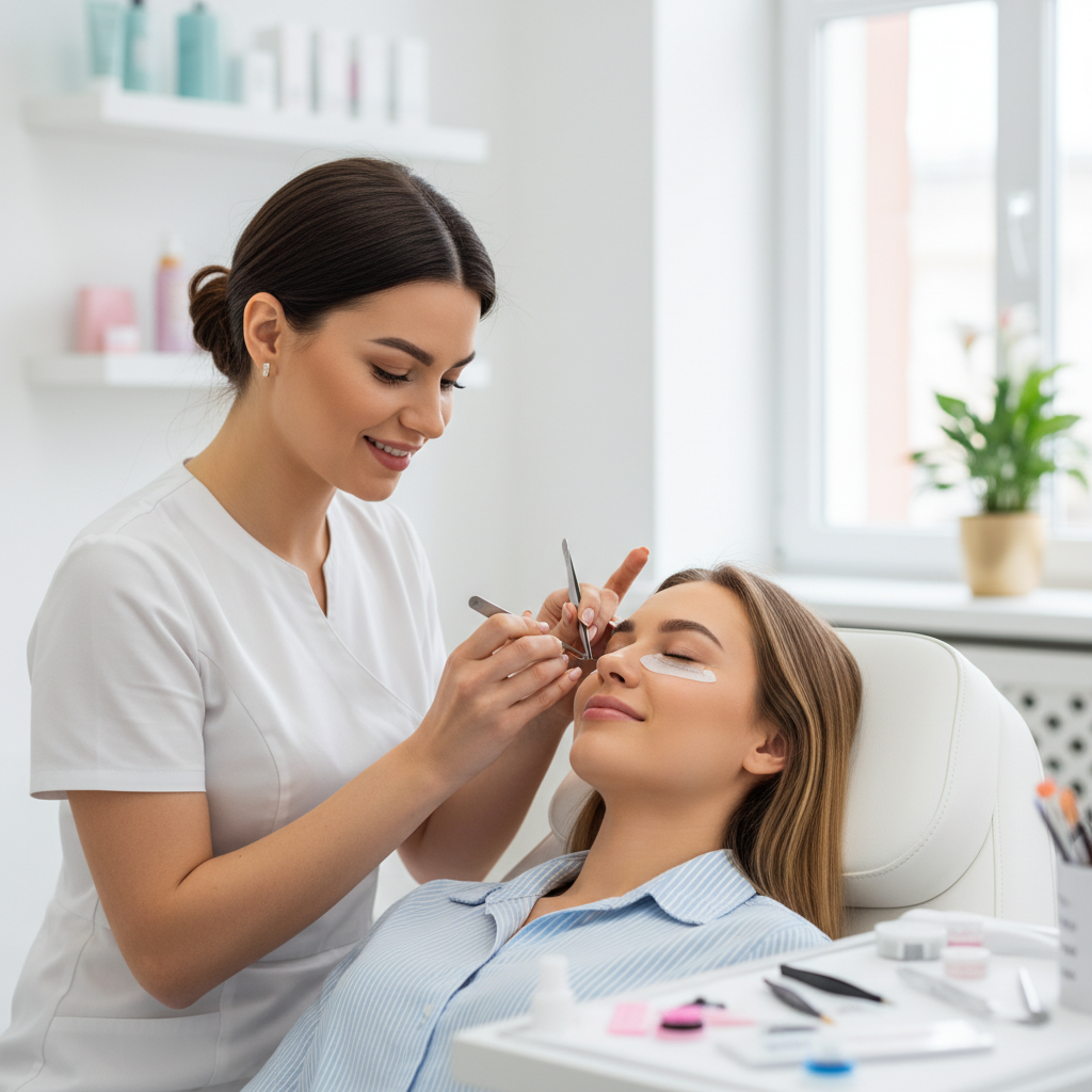 Professional lash artist applying extensions in a modern salon