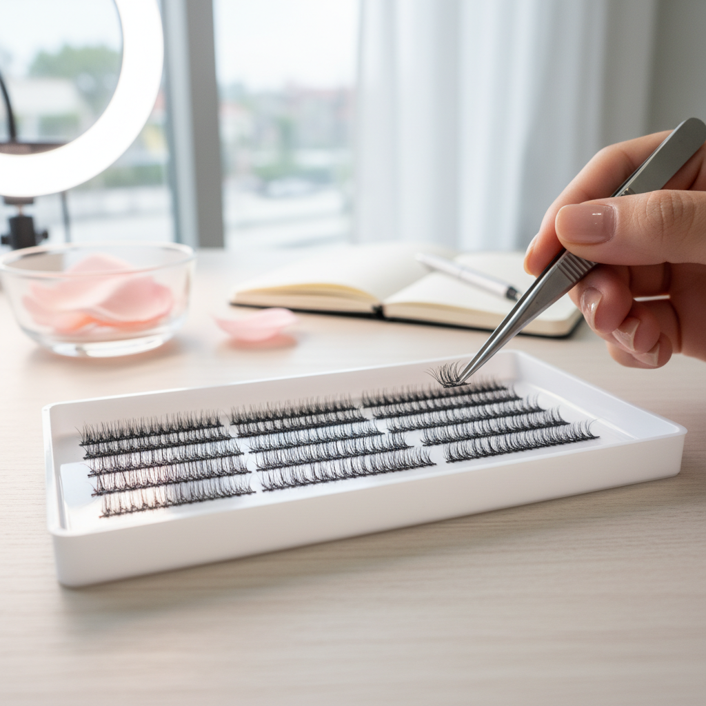 High-quality Korean premade lash fans with thin roots