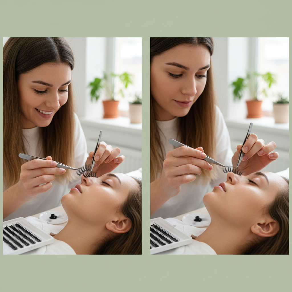 Lash artist applying volume extensions