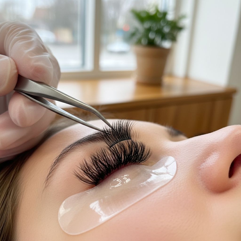Lash artist applying fluffy super mink volume fans