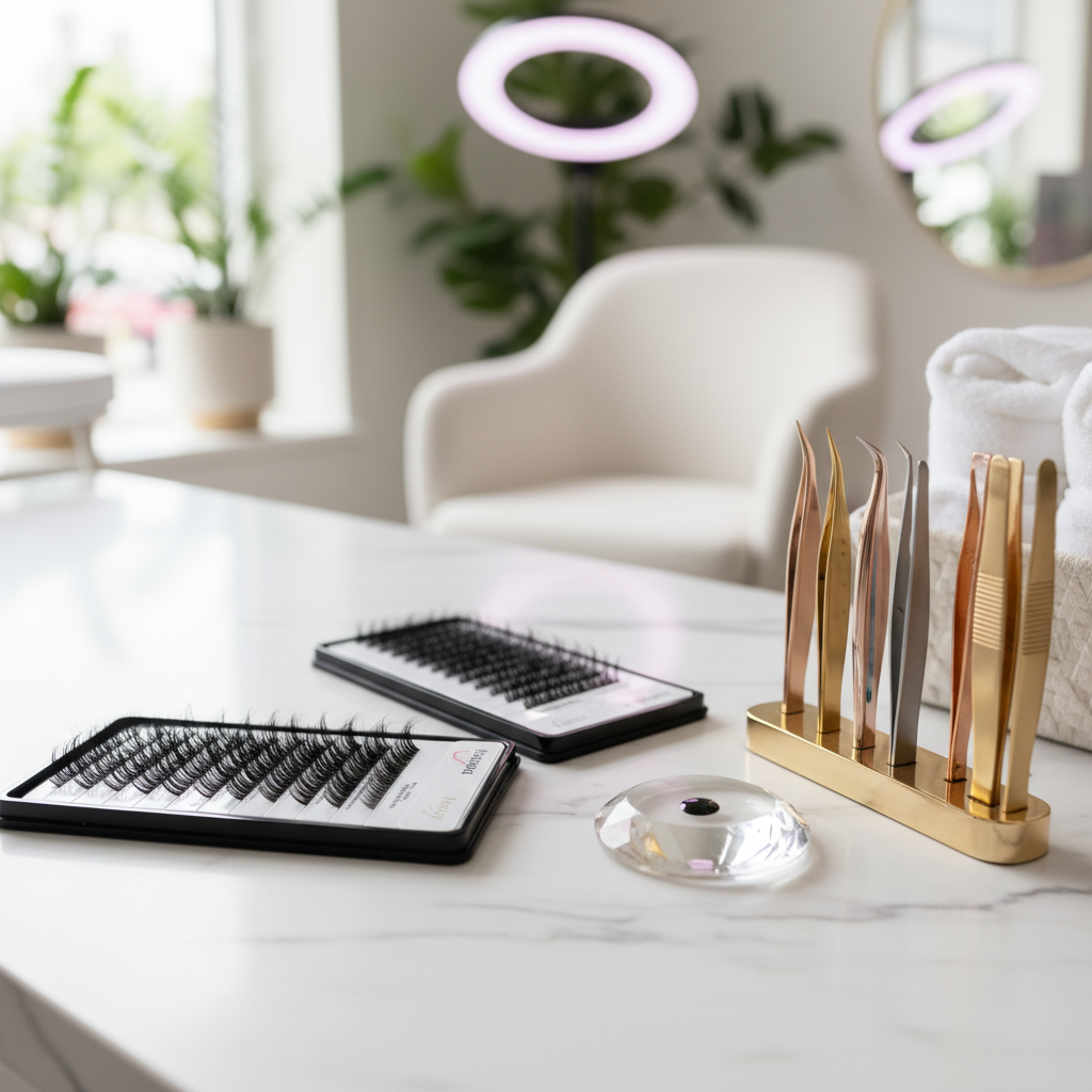 Lash artist workstation with professional tools