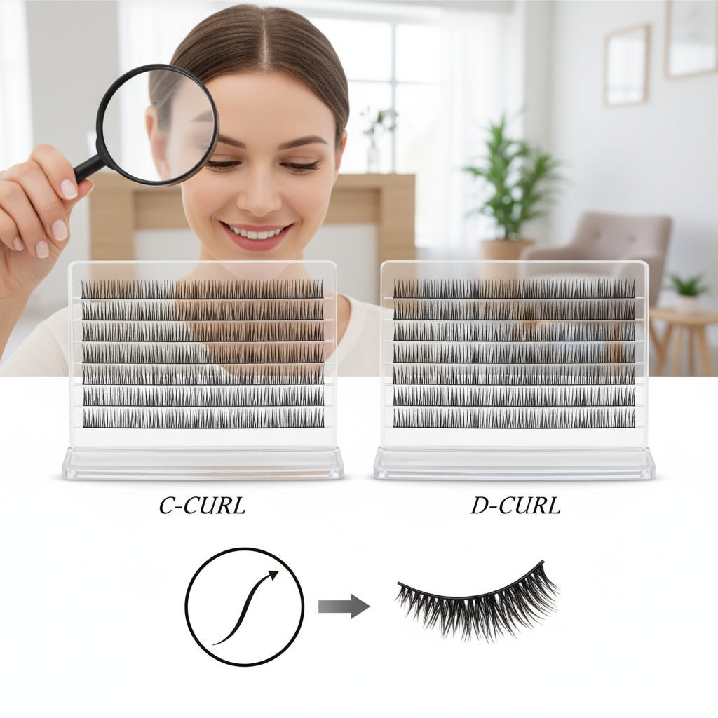 Different lash extension curls C and D comparison