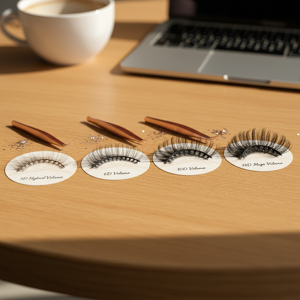 Comparison of different lash extension volumes from 3D to 14D