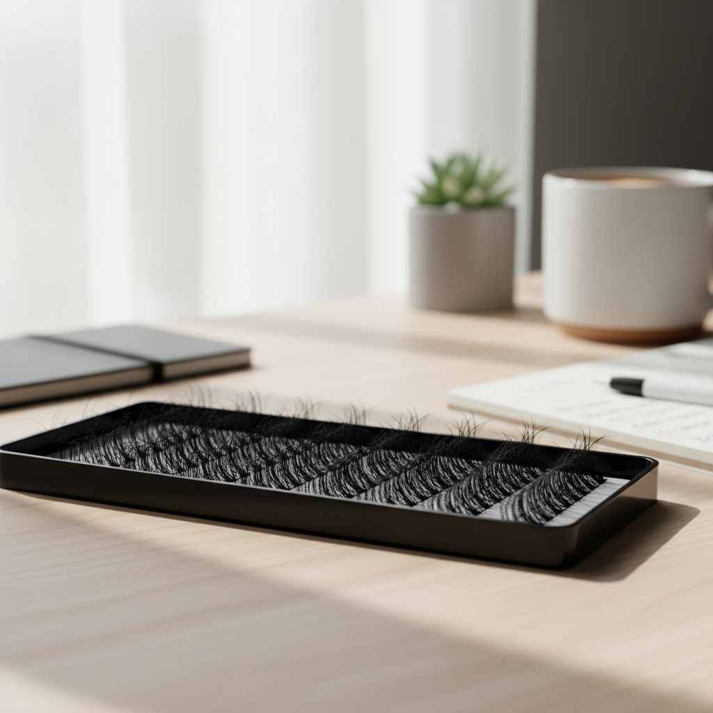 High-quality 5D premade volume lash fans in a tray