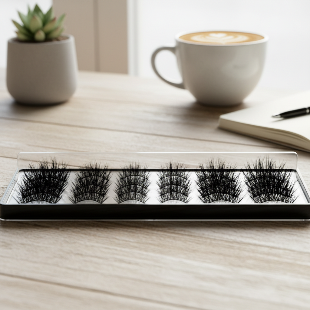 Symmetrical premade lash fans in a tray