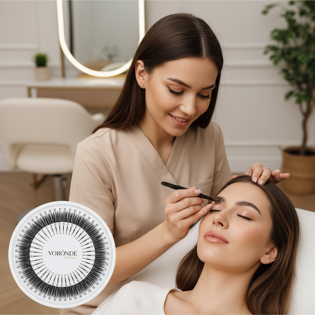 Lash artist applying soft matte premade fans