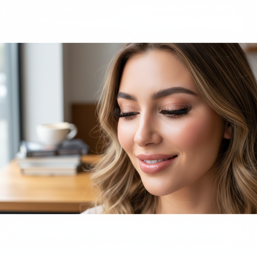 Model with textured wispy eyelash extensions